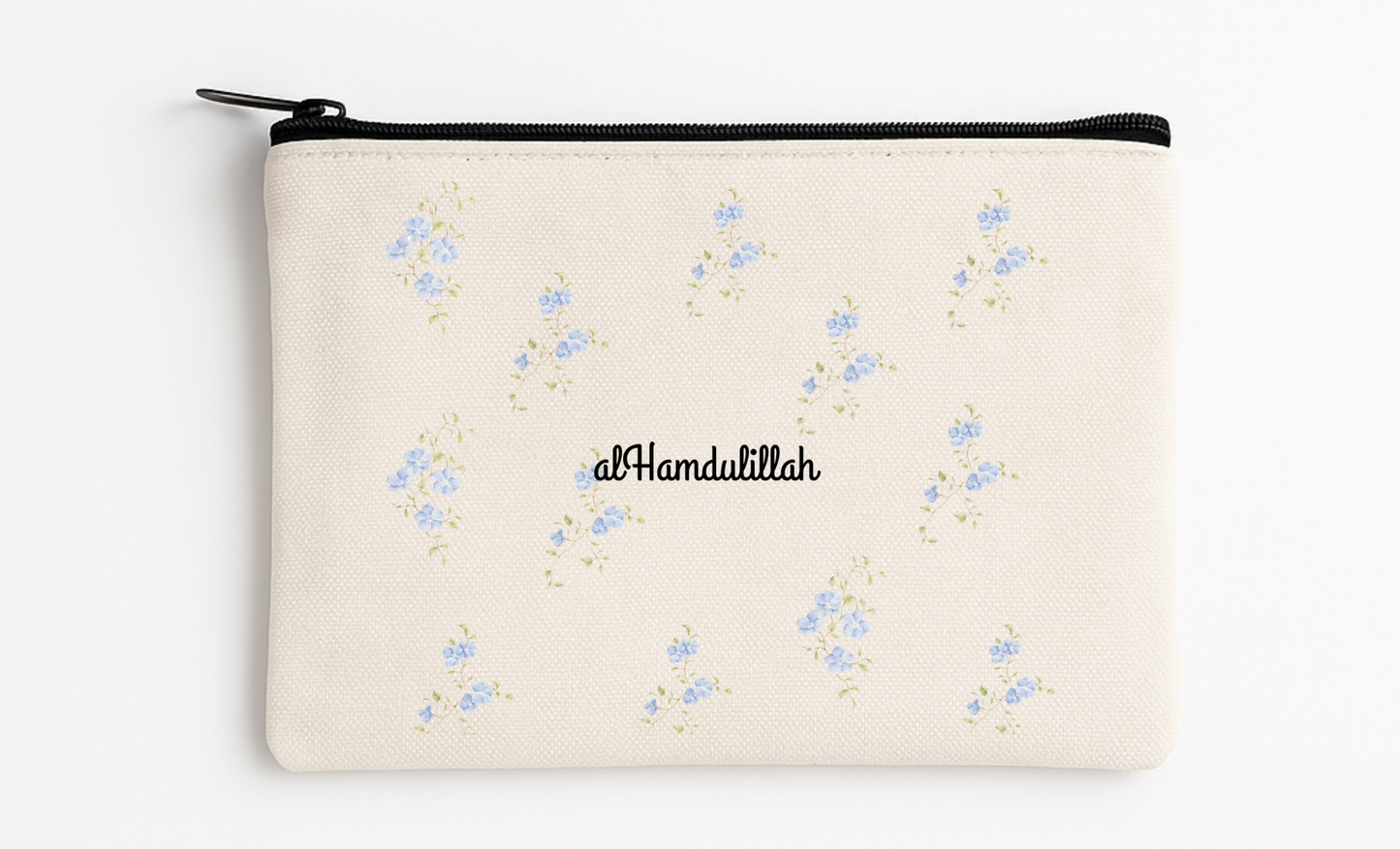 Alhamdulillah Soft Blue Floral Cosmetic Bag (4.7" x 8.2")