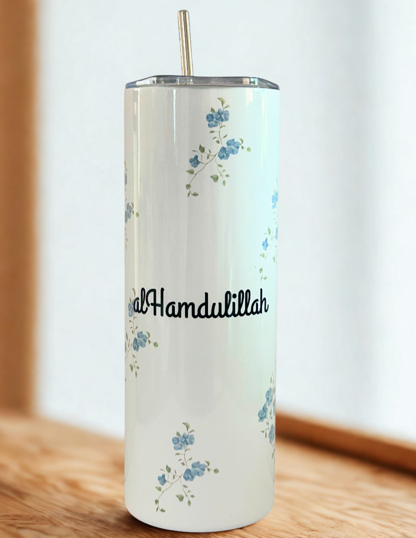 Alhamdulillah Soft Blue Floral Tumbler - 20 oz