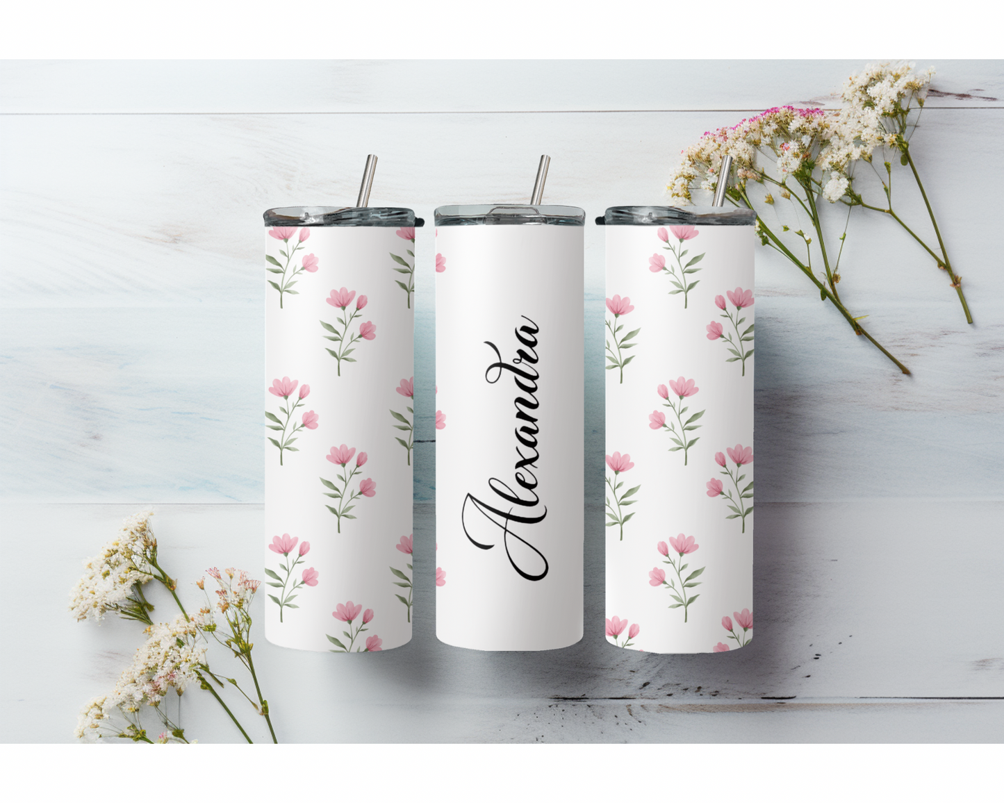 🌸 Personalized Floral Name Tumbler