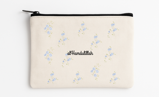 Alhamdulillah Soft Blue Floral Cosmetic Bag (4.7" x 8.2")